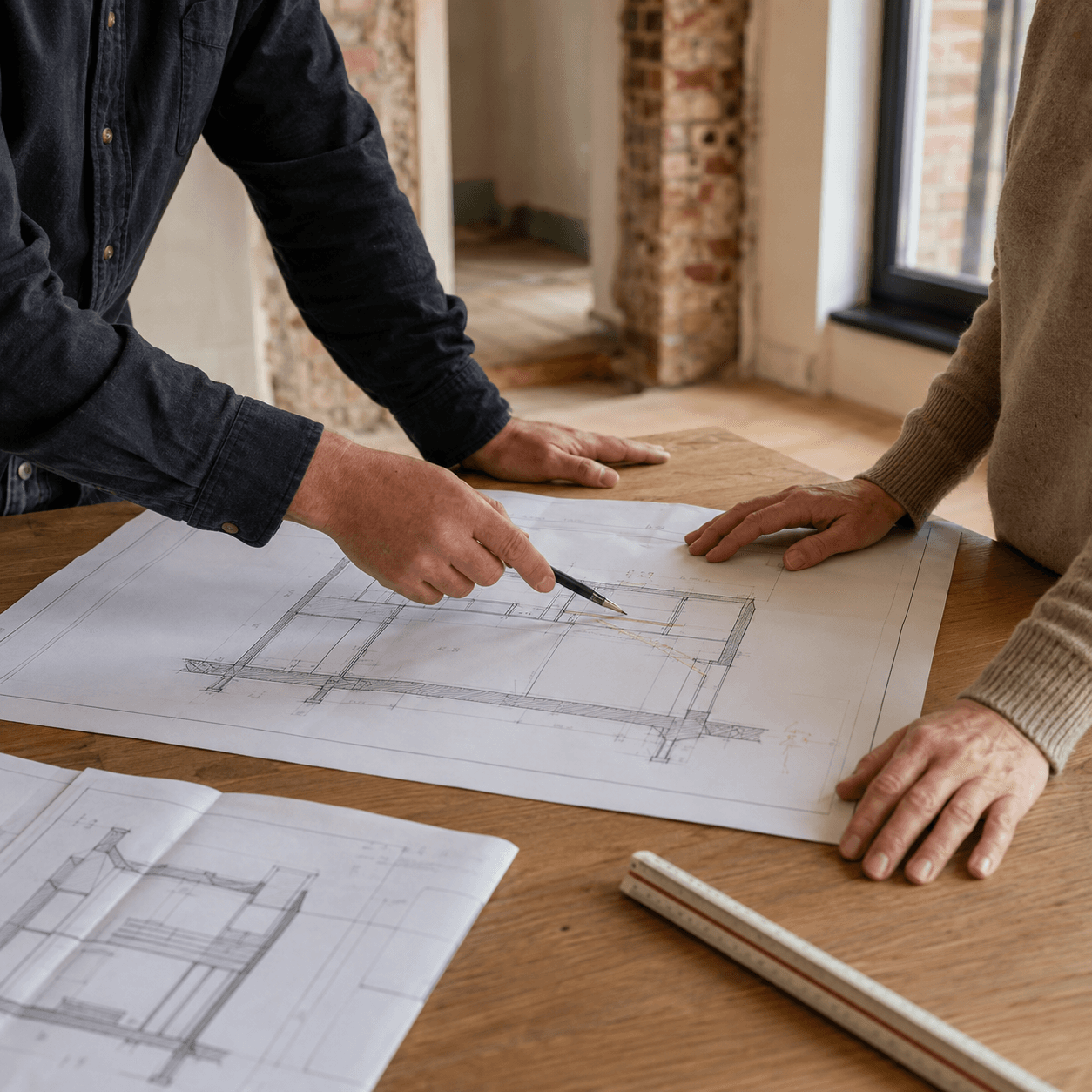 Illustration d’un échange autour de plans pour préparer une étude de stabilité
